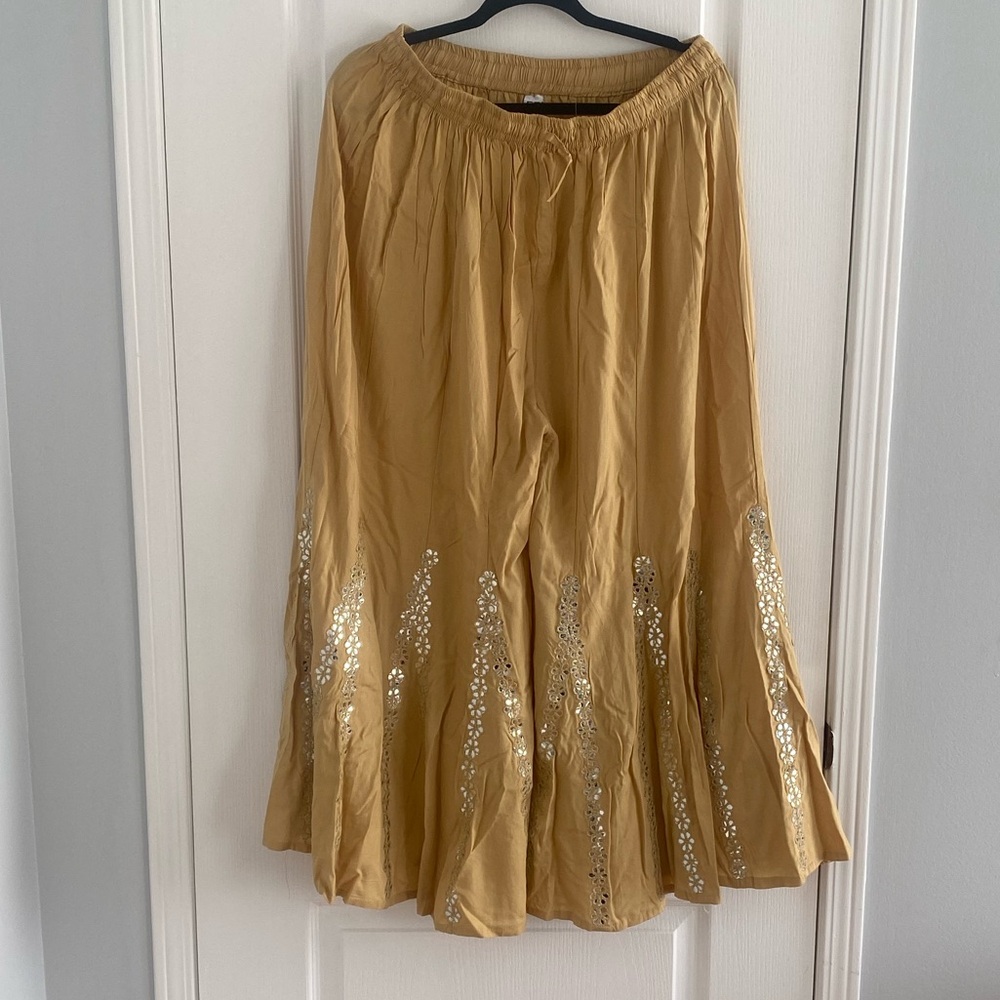 Gold Sequin Flowy Palazzo Pants